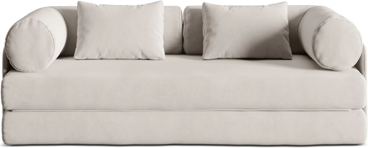 Beige Micadoni Dreamy med brede runde armlæn, rygpuder og to pyntepuder